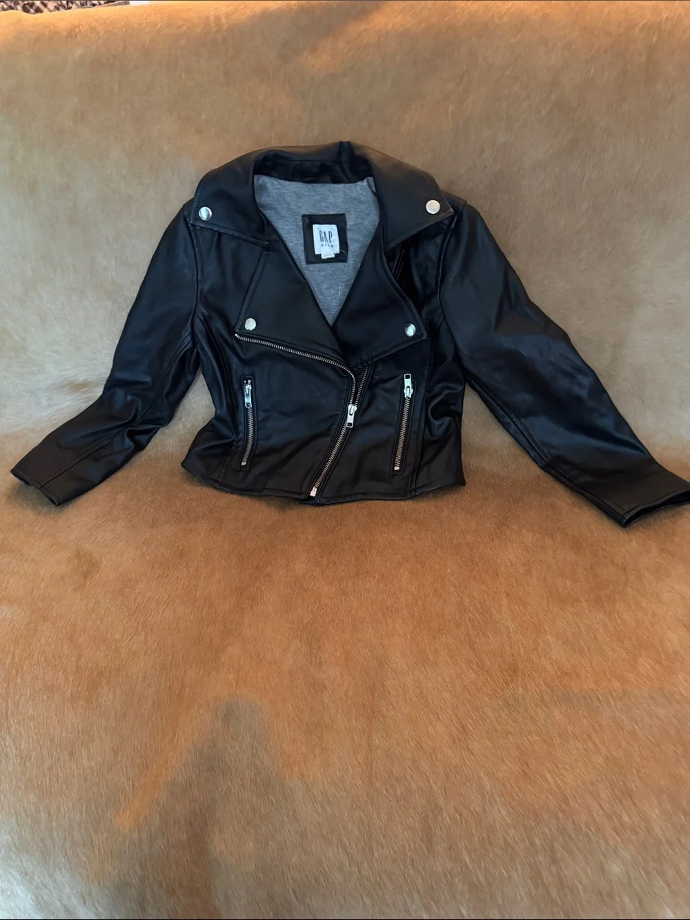 Gap Black Faux Leather Moto Jacket - Kids regular Gap size 6-7